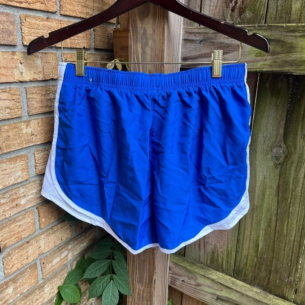 Nike Women's Blue and White Athletic Shorts - UK Logo
